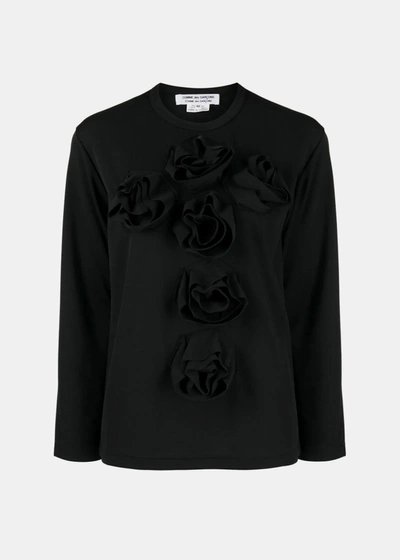 Shop Comme Des Garçons Comme Des Garçons Comme Des Garcons Comme Des Garcons Black Floral-appliqué Piqué Sweatshirt