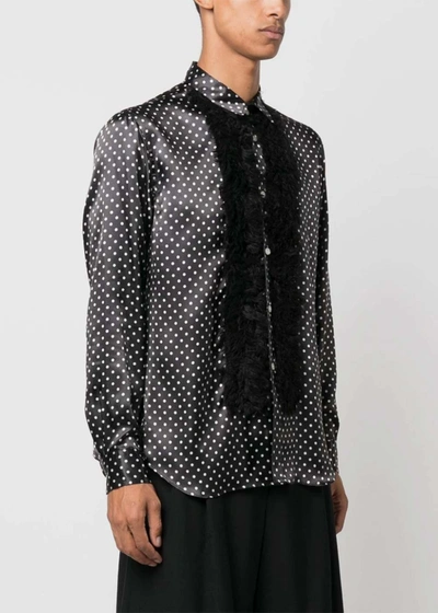 Shop Comme Des Garçons Homme Deux Comme Des Garcons Homme Plus Black Polka-dot Faux-fur Trim Satin Shirt