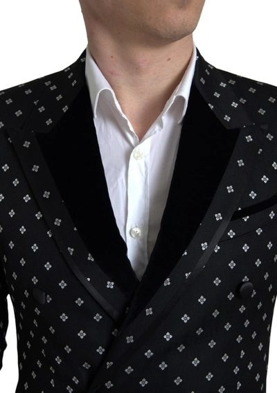 Shop Dolce & Gabbana Elegant Geometric Patterned Slim Men's Blazer In Black