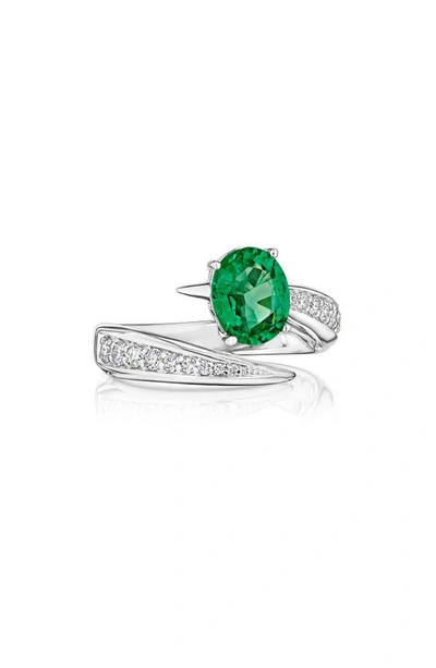 Shop Hueb Emerald & Diamond Pavé Open Ring In White Gold