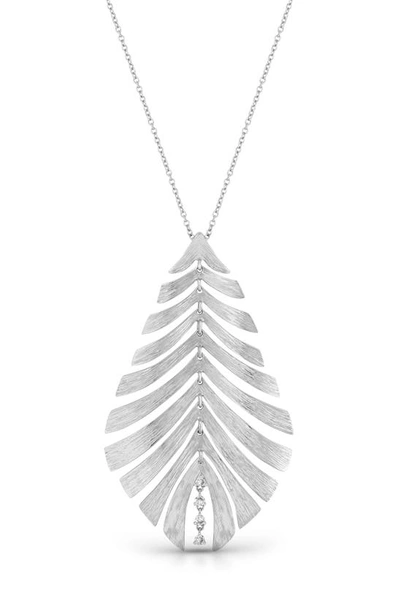 Shop Hueb Bahia Leaf Pendant Necklace In White Gold