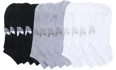 Shop Adidas Originals Assorted 6-pack Trefoil No-show Socks In Black/ White/ Grey