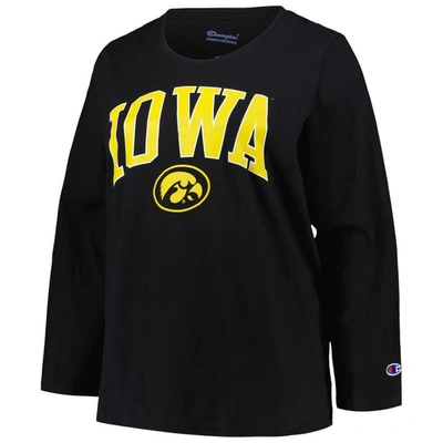 Shop Profile Black Iowa Hawkeyes Plus Size Arch Over Logo Scoop Neck Long Sleeve T-shirt