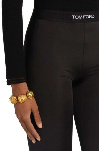Tom Ford Stretch Lustrous Velour Signature Leggings Trousers Black In Black
