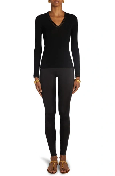 Tom Ford Stretch Lustrous Velour Signature Leggings Trousers Black In Black