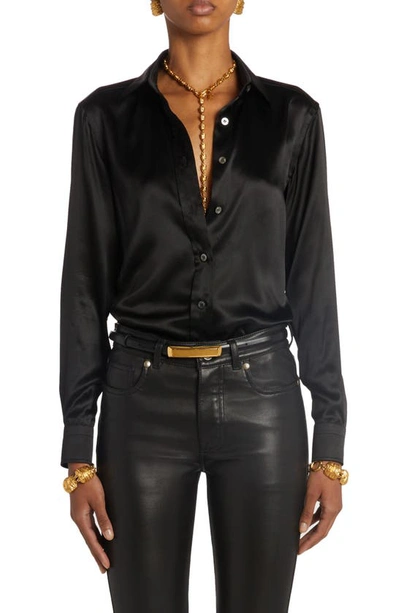Shop Tom Ford Silk Button-up Shirt In Black