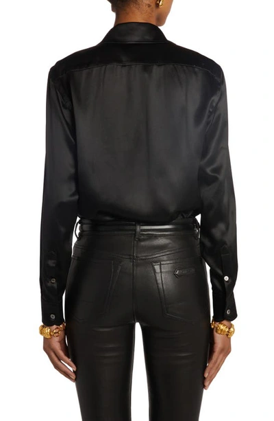 Tom Ford Button Up Silk Satin Shirt In Black
