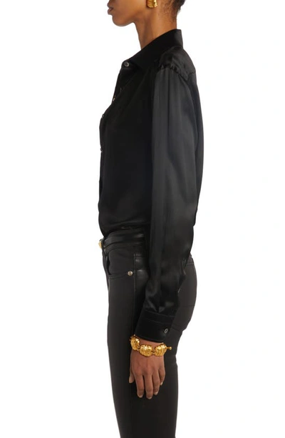 Tom Ford Button Up Silk Satin Shirt In Black