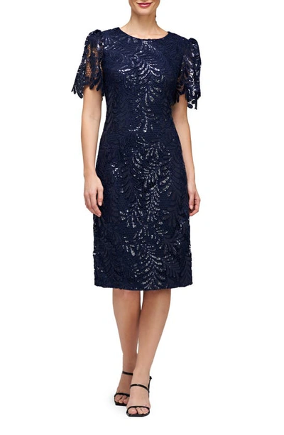 Shop Js Collections Romy Sequin Lace Cocktail Dress In Navy