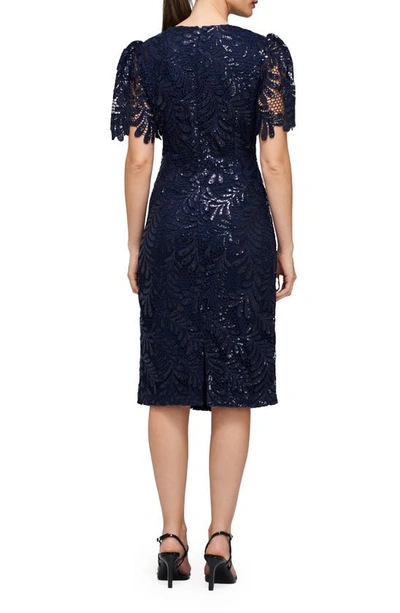 Shop Js Collections Romy Sequin Lace Cocktail Dress In Navy