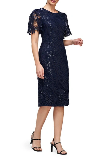 Shop Js Collections Romy Sequin Lace Cocktail Dress In Navy