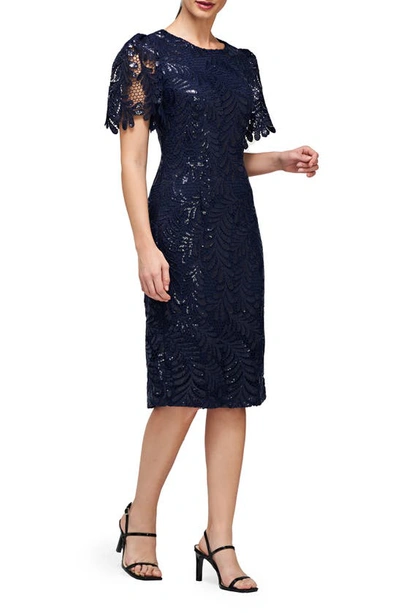 Js Collections Romy Sequin Lace Cocktail Dress In Navy