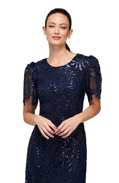 Shop Js Collections Romy Sequin Lace Cocktail Dress In Navy