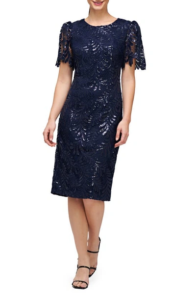 Shop Js Collections Romy Sequin Lace Cocktail Dress In Navy