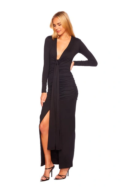 Shop Susana Monaco Plunge Neck Long Sleeve Body-con Dress In Black
