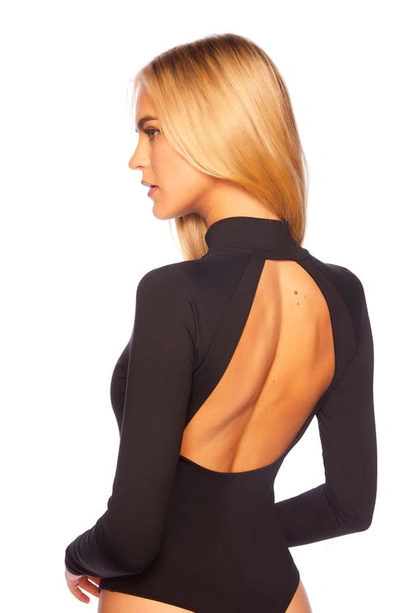 Shop Susana Monaco Open Back Mock Neck Bodysuit In Black