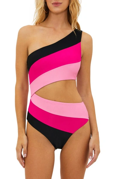 Shop Beach Riot Joyce Stripe Cutout One-piece Swimsuit In Amour Colorblock