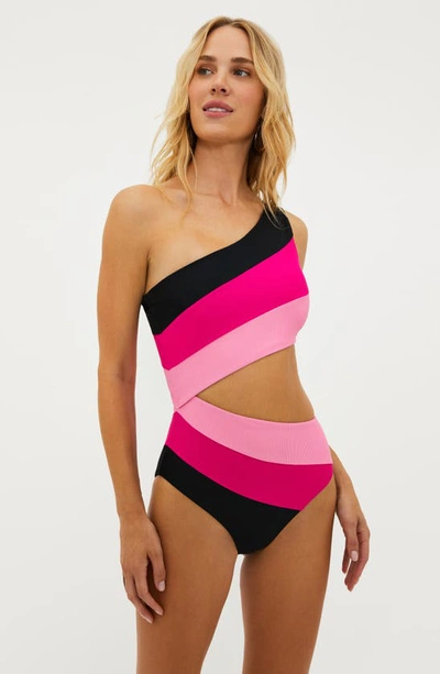 Shop Beach Riot Joyce Stripe Cutout One-piece Swimsuit In Amour Colorblock