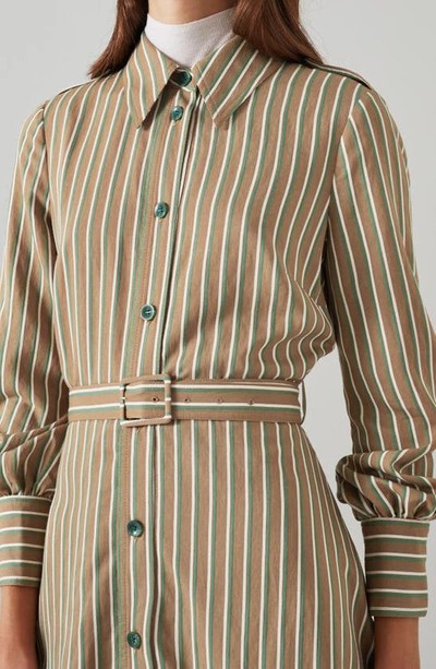 Shop Lk Bennett Frances Stripe Long Sleeve Shirtdress In Gold Multi