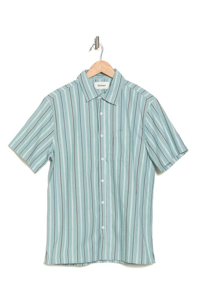 Shop Create Unison Linen & Cotton Button-up Shirt In Green Multi Stripe