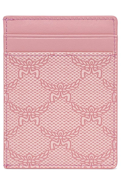 Shop Mcm Small Himmel Lauretos Coated Canvas Card Case In Silver Pink