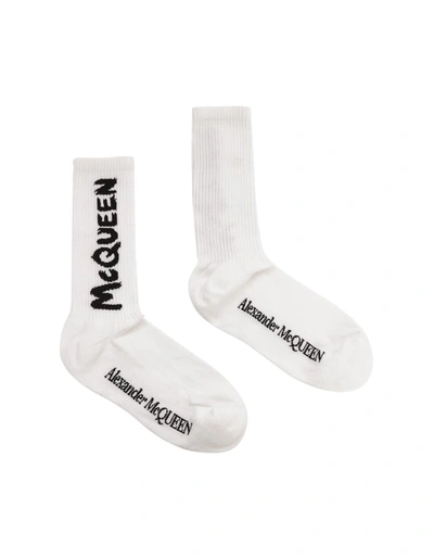 Shop Alexander Mcqueen Mcqueen Graffiti Socks In In White