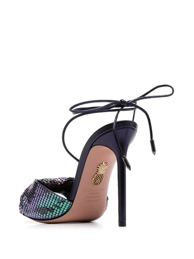 Aquazzura Lace-up 110 Mesh Sandals In Petroleum