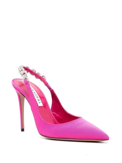 Aquazzura Crystal Embellished Satin Stiletto In Pink