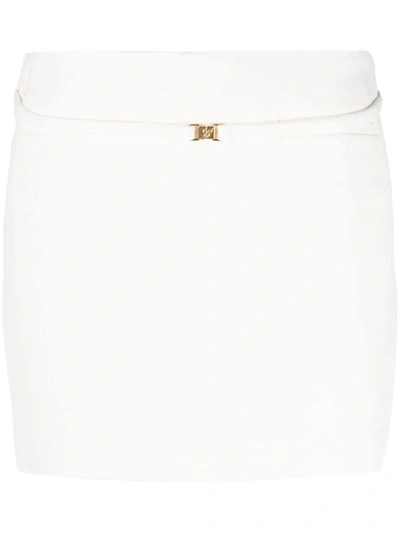 Blumarine Waist Belted Skirt With Lace And Metallic Detailing In White/natural