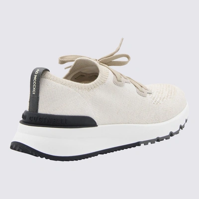 Shop Brunello Cucinelli Beige Cotton Sneakers In White