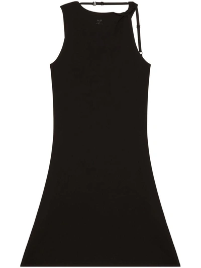Courrèges Strap-detail Jersey Minidress In Black