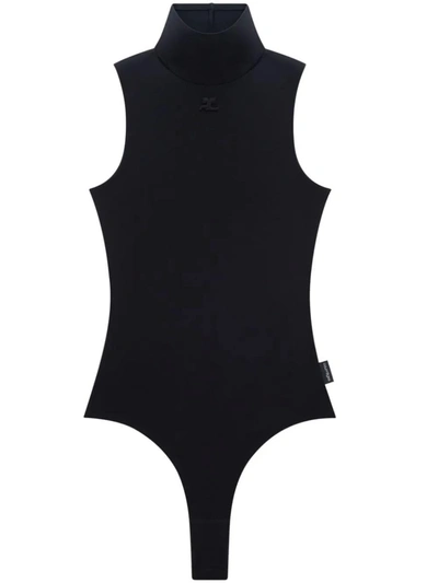 Courrèges Techno Jersey High-neck Bodysuit In Black