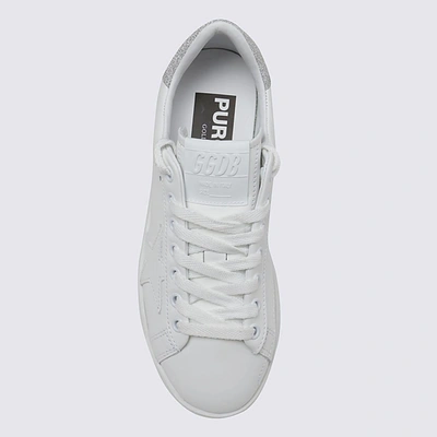 Shop Golden Goose White And Silver-tone Leather Purestar Sneakers