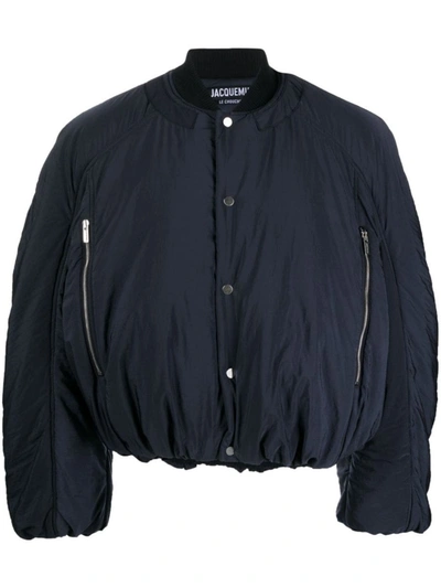 Jacquemus Le Bomber Croissant Cropped Jacket In Blue
