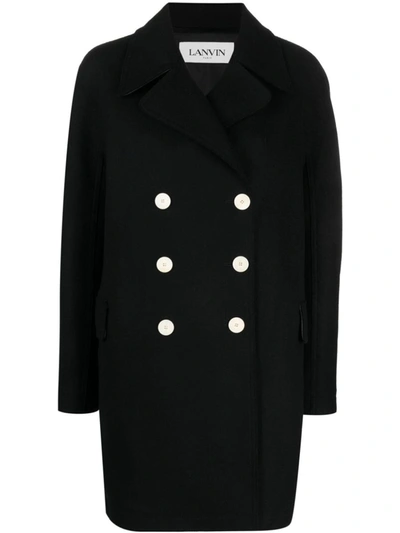 Lanvin Sophisticated Woolen Double-breasted Coat With Peak Lapels In Black