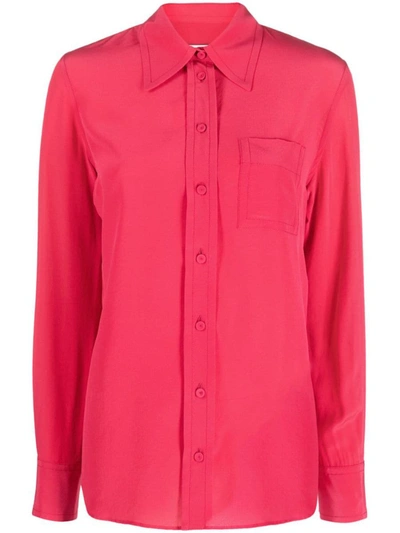 Lanvin Button-down Silk Shirt With Long Sleeves In Watermelon