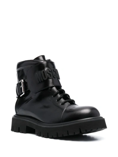 Moschino Logo-embossed Lace-up Leather Boots In .