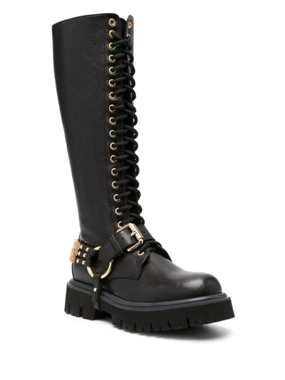 Moschino Textured Leather Knee-high Boots In Black