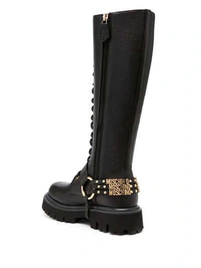 Moschino Textured Leather Knee-high Boots In Black