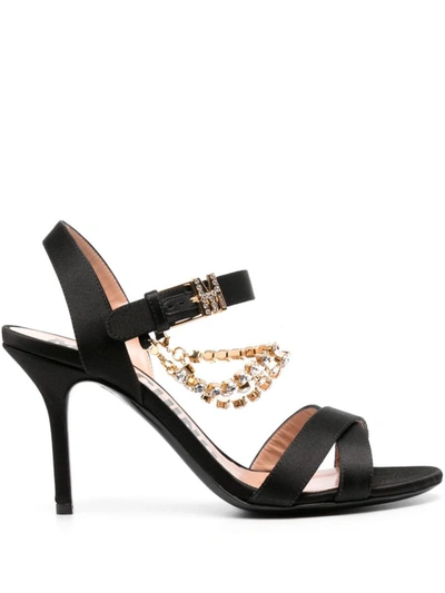 Moschino Rhinestone Embellished Leather Stiletto Sandals In Black