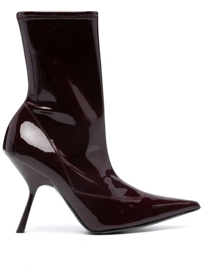 Sergio Rossi Woman Ankle Boots Burgundy Size 7 Textile Fibers In Mora