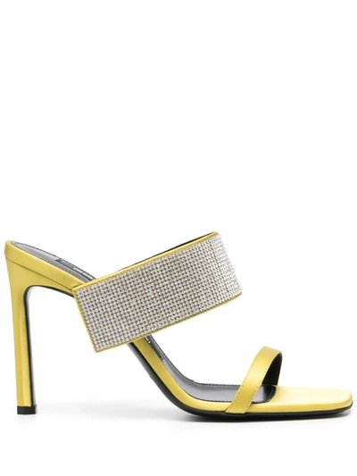 Sergio Rossi Stiletto Heel Open Toe Sandals With Crystal Embellishment In Chartreuse