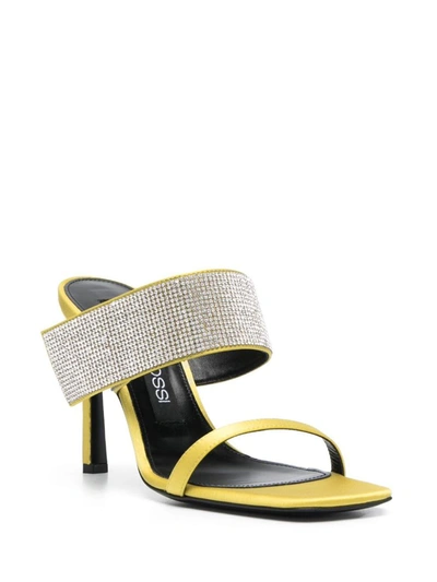Sergio Rossi Stiletto Heel Open Toe Sandals With Crystal Embellishment In Chartreuse