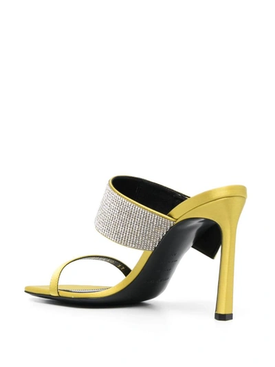 Sergio Rossi Stiletto Heel Open Toe Sandals With Crystal Embellishment In Chartreuse