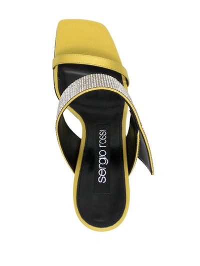 Sergio Rossi Stiletto Heel Open Toe Sandals With Crystal Embellishment In Chartreuse
