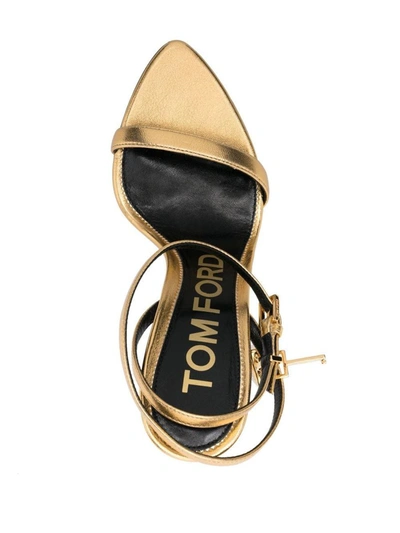 Shop Tom Ford Pointed Laminated Leather Heel Sandals In Golden