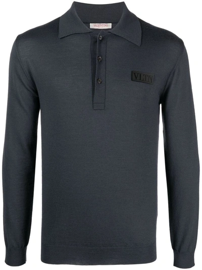 Valentino Versatile Long Sleeve Wool Polo In Grey
