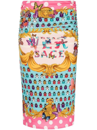 Shop Versace Skirts In Blue/ivory/pink