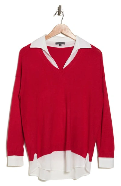 Shop Adrianna Papell Twofer Sweater In Red/ Ivory