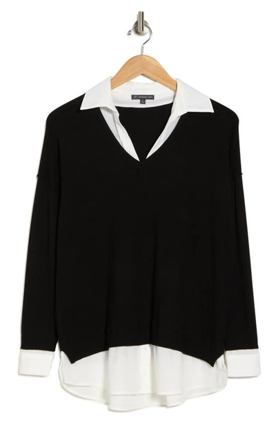 Shop Adrianna Papell Twofer Sweater In Black/ Ivory